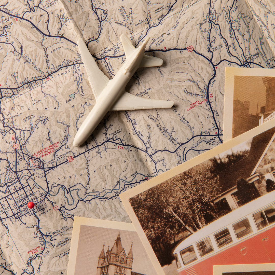 photo of a toy plane and a map